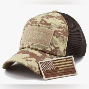 Pit Bull US Flag patch adjustable truckers hat desert camo mesh